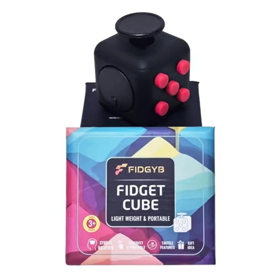 

Cube Fidget Stress Relief Toy for Adults and,Smooth, Quiet Sensory Toy for Anxiety, Focus and ADHD Idea[Black_Red]