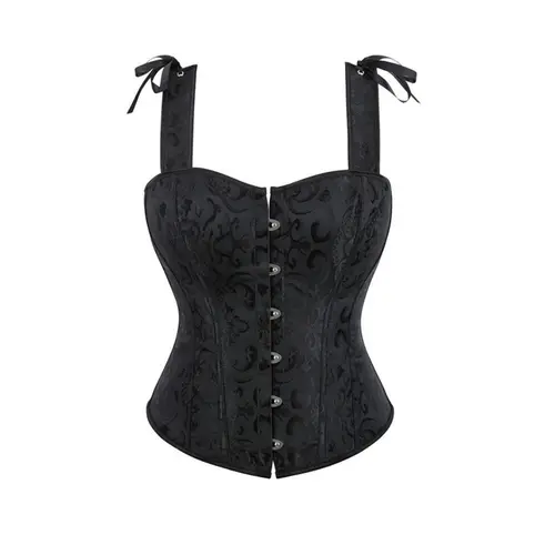 Corsé negro con doble correa para el hombro para mujer, moldeador de cintura y soporte para el pecho