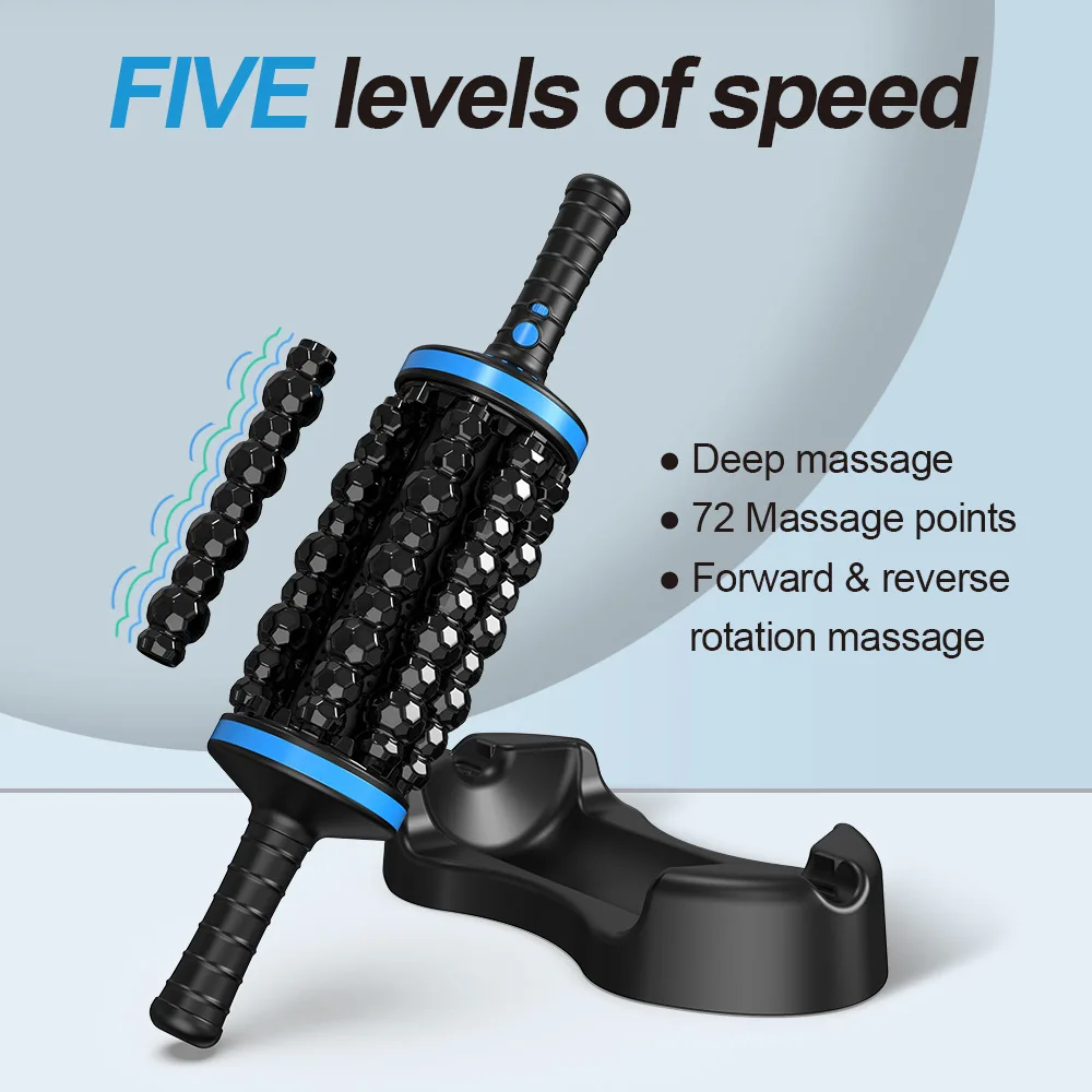 Electric 8-Head 360° Rolling Percussive Massage Roller with Vibrating Deep Tissue Body Muscle Relaxation Stick Massage Tool