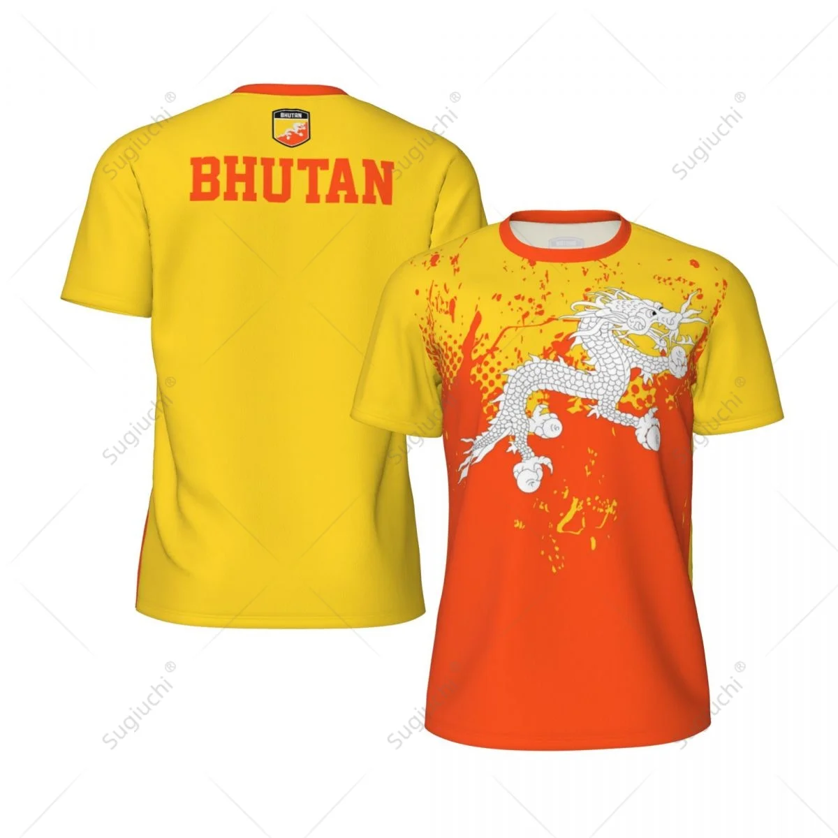 

Exclusive design Bhutan Flag Grain 3D Printed Men For Running Bike Soccer Tennis Fitness Sports tshirt Mesh Fans Short T-shirt