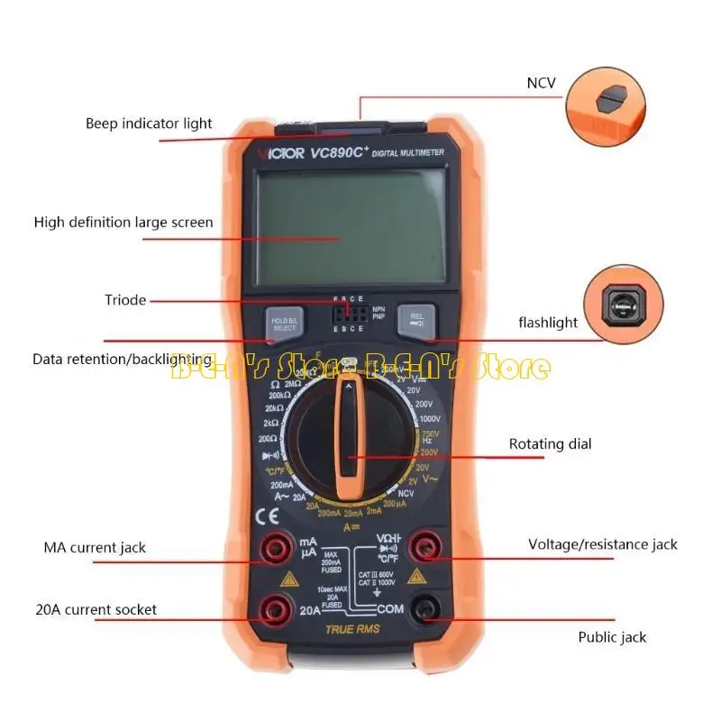 Y1AD Digital Multimeter Tester 1999 Counts Battery Powered NCV Current Resistance Diode,Continuity,Capacitance