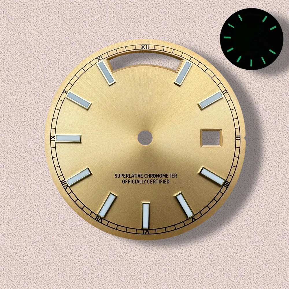 31 mm S-Logo-Tag- und Datumszifferblatt, passend für 8285-Uhrwerk, grün leuchtendes Sunray, hochwertiges Zifferblatt, Uhrenmodifikationszubehör