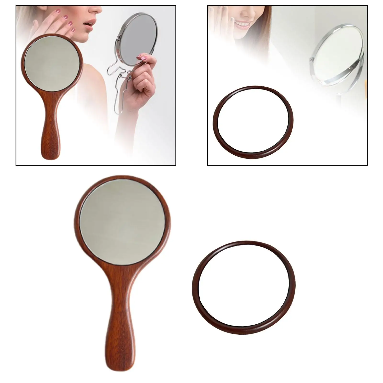 Makeup Mirror Wooden Compact Hand Mirror Vanity Mirror for Girls Man Bedroom