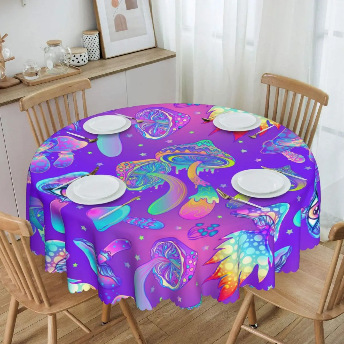 

Round Psychedelic Magic Mushrooms Table Cloth Waterproof Tablecloth 60 inch Table Cover for Kitchen Dinning