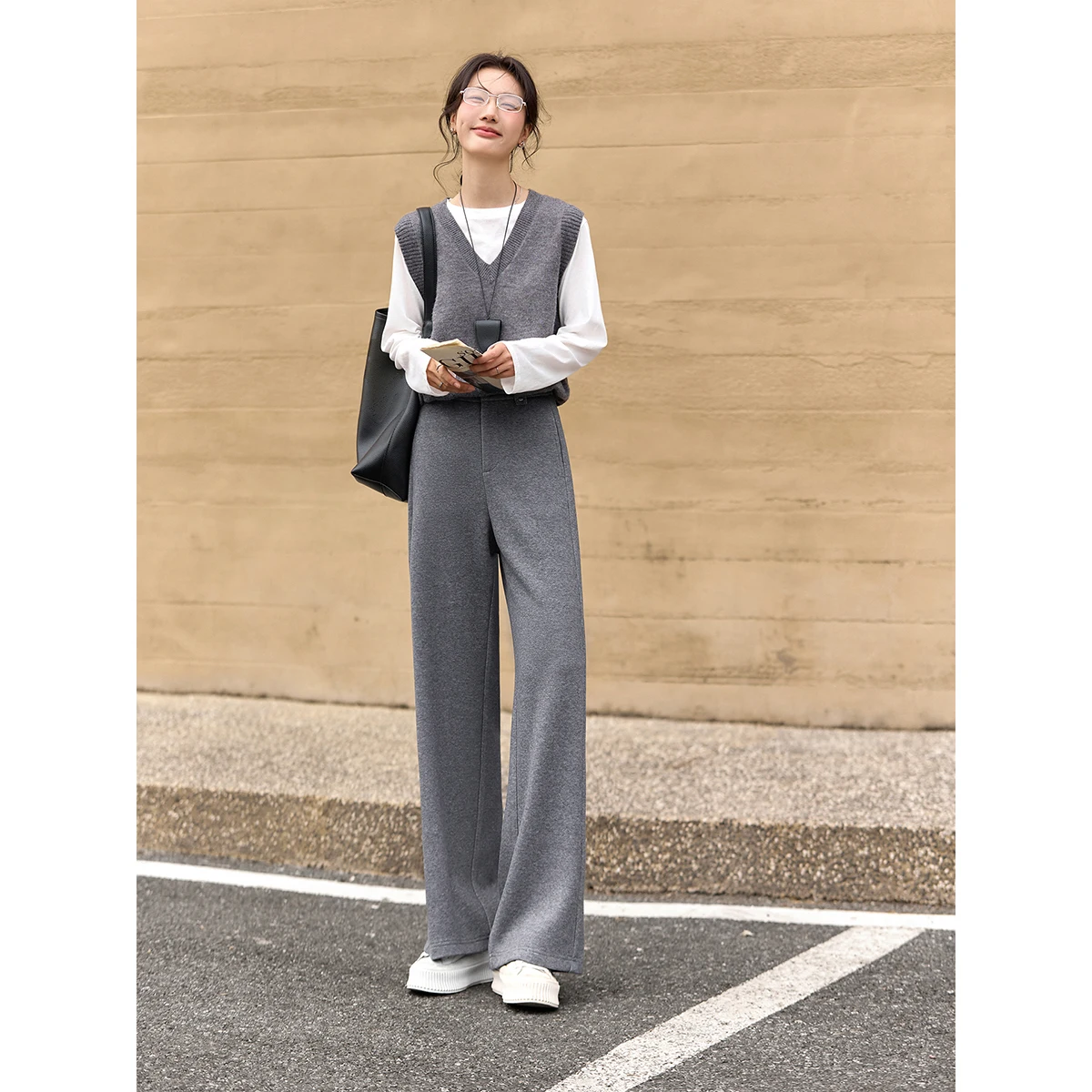 VIMLY سراويل نسائية طويلة شتوية 2025 متعددة الاستخدامات بسحّاب متين سراويل رياضية واسعة الساق ملابس نسائية فضفاضة غير رسمية A3232