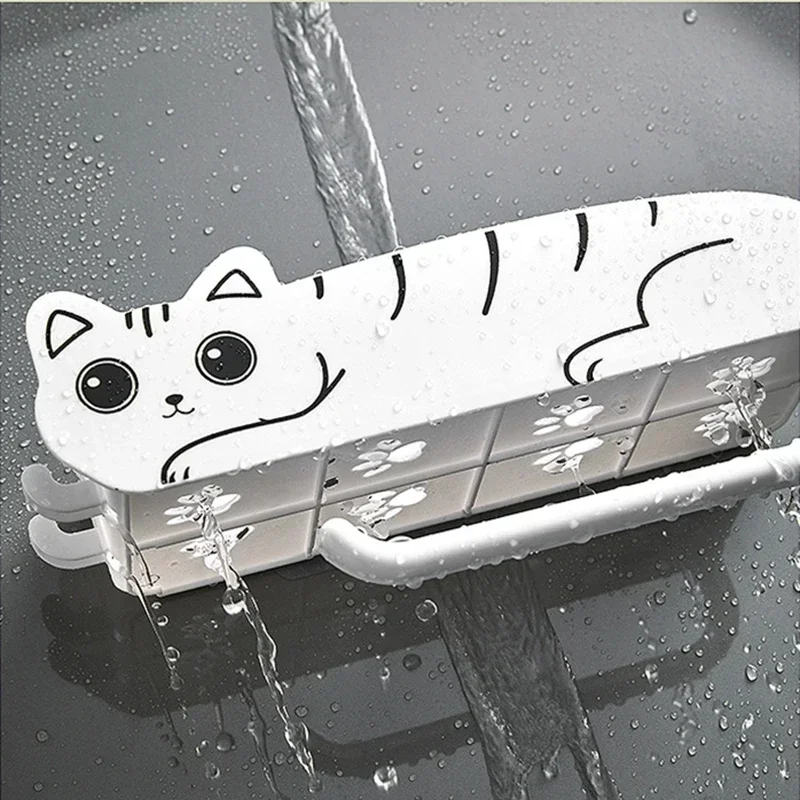 

Organizer Storage Shower Hooks Rack Shelf Cat With Shampoo Punch-free Kawaii Bathroom Accessory