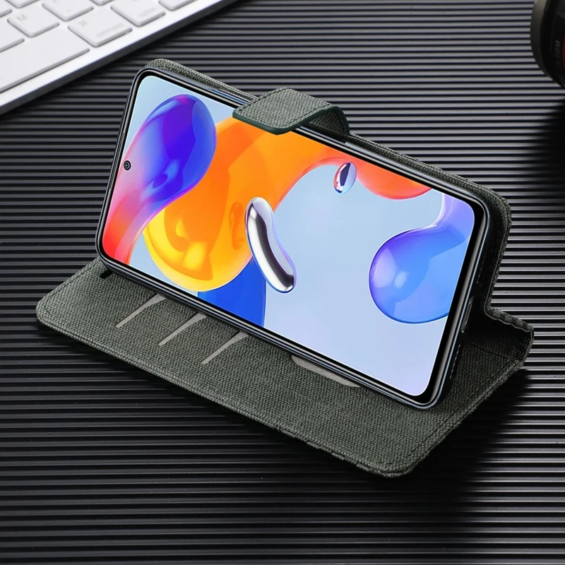 2024 Anti-theft Brush Card Slots Wallet Case for Xiaomi Redmi Note 11 11 Pro 11S Note 9 Pro Denim Cloth Flip Cover for Poco X3 N