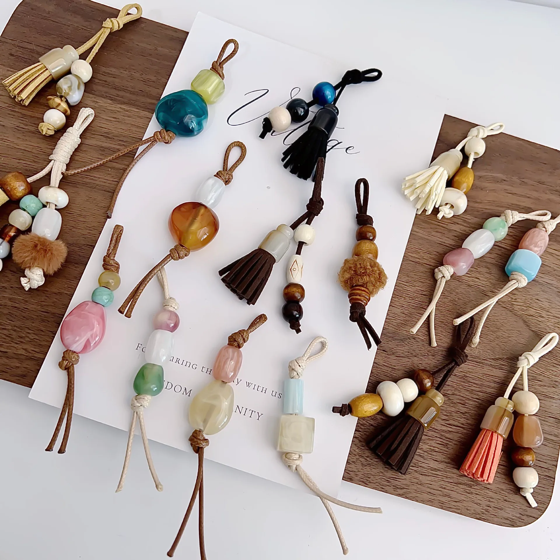 

Wax Cord Tassel Beaded Keychain Multi-Use Bag Charm Phone Lanyard Shoe Flower Buckle Fashion Accessory for Women