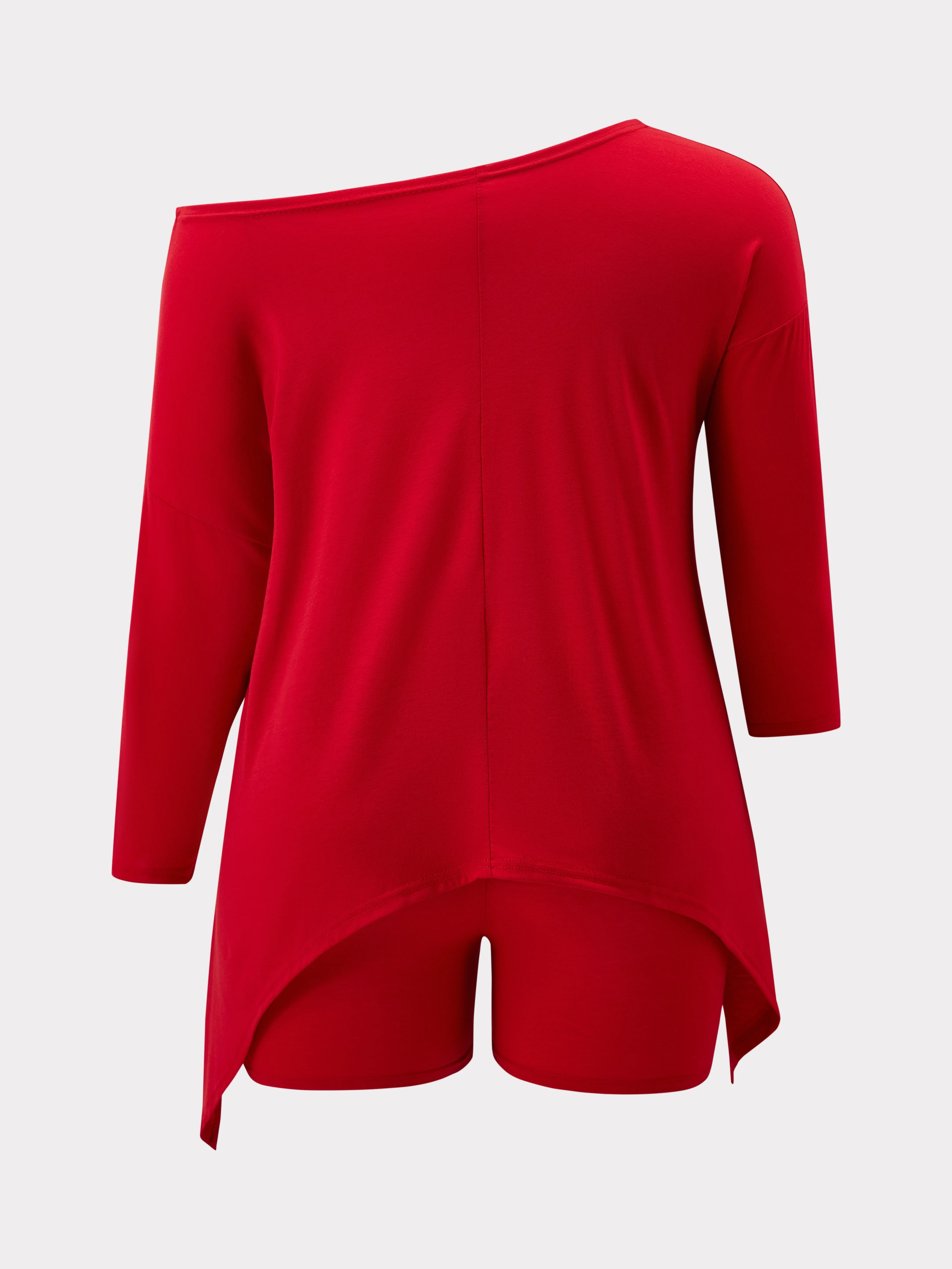 Biker Shorts Outfit - Vibrant Solid Color Asymmetrical Hem Long Sleeve Sporty-Chic for Plus-Size Women Comfortable Clothing