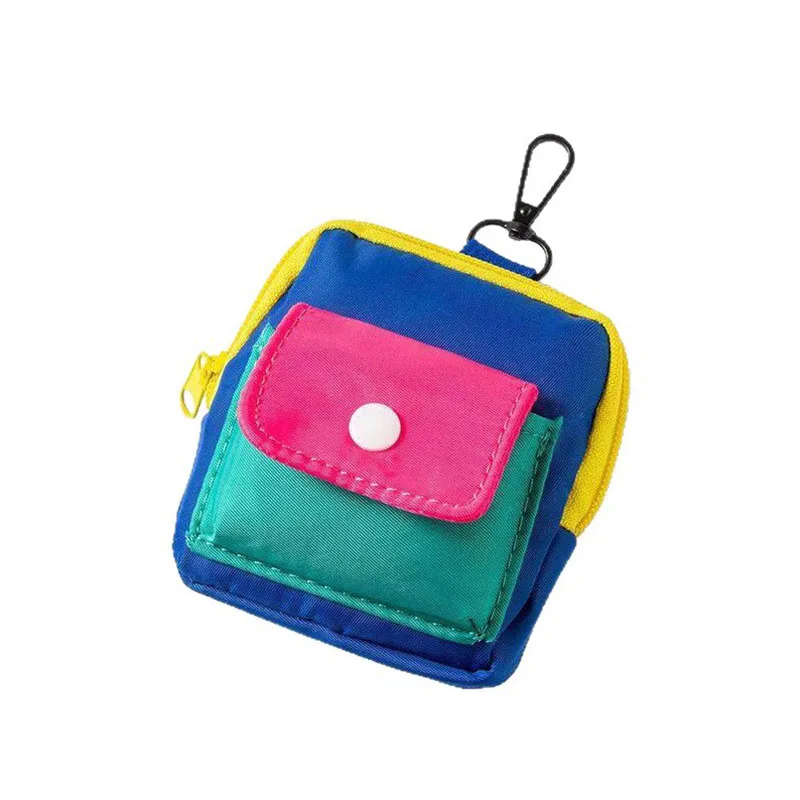 Contrast Color Mini Backpack Style Key Pouch Multi-Pocket Zipper Wallet Earphone Organizer Small Accessory Bag with Hanging Hook