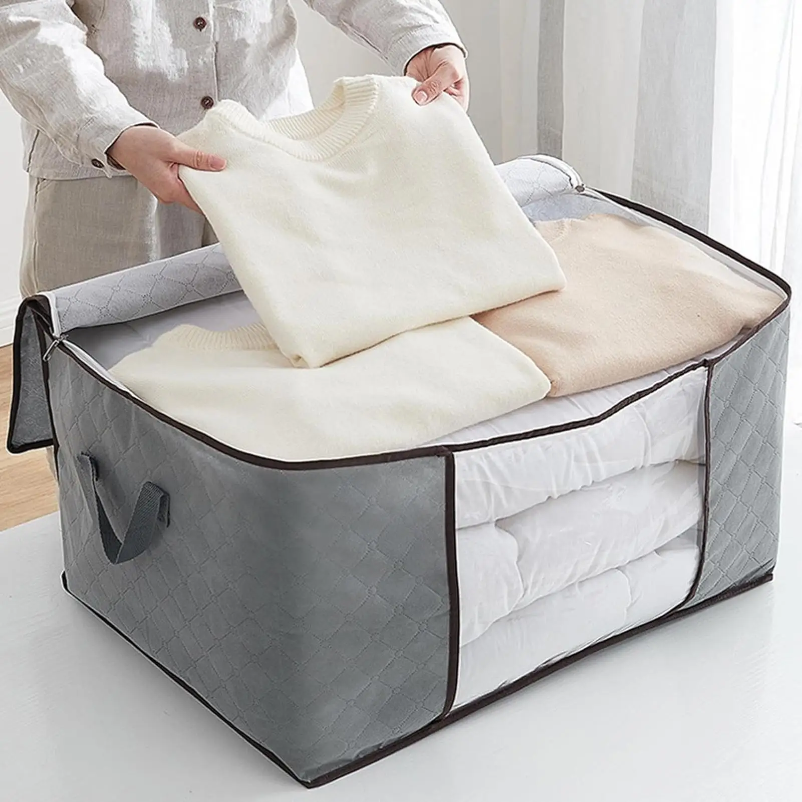 

Comforter Storage Bags Clothes Organizer Storage Bags with Clear Window Sturdy Handles Zippered Storage Bags Extra Large Storage