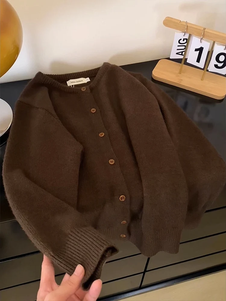 

Мужской вязаный кардиган оверсайз 300 Pou в винтажном коричневом цвете, круглый вырез, свободный крой, для осени, повседневный стиль