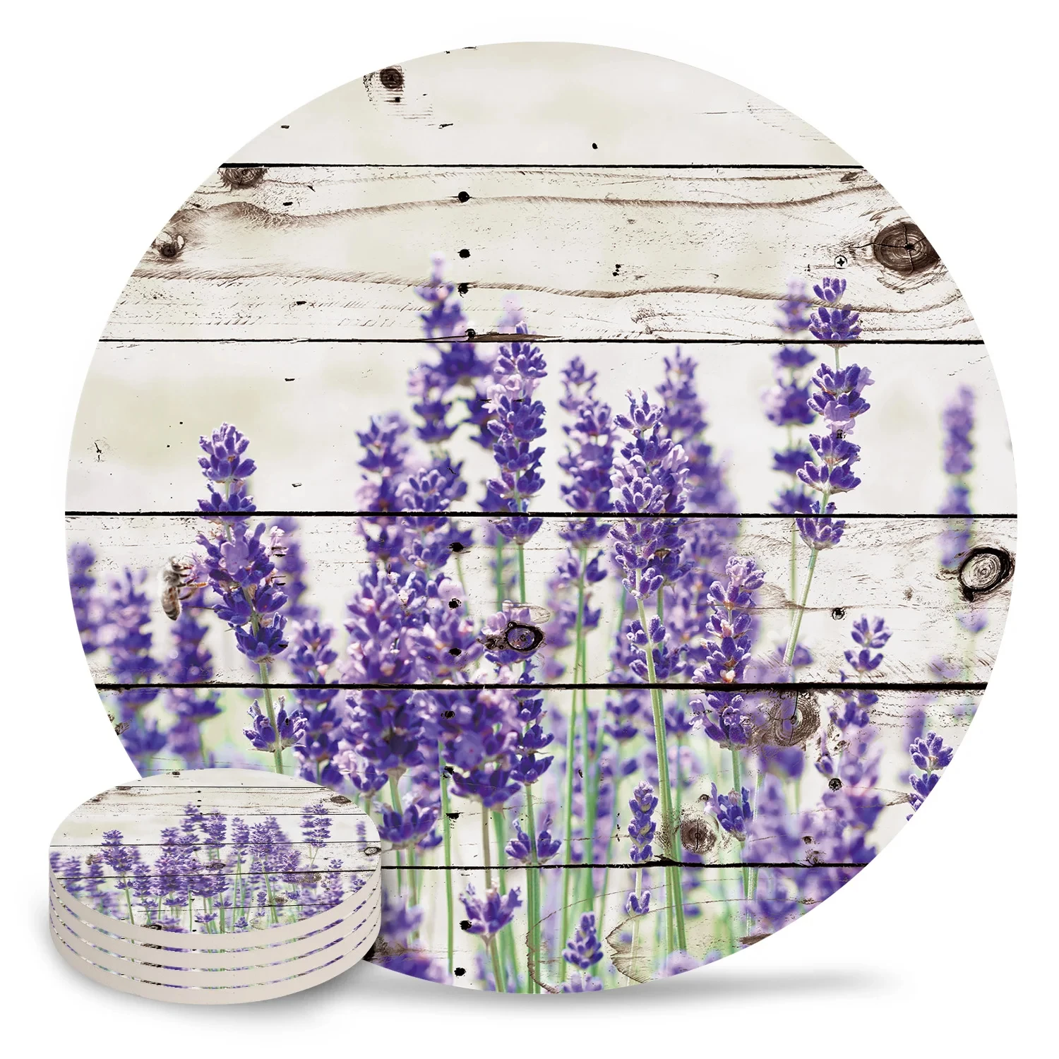 Fresh Lavender Decor Art Ceramic Coasters Waterproof Tea Cup Mat Christmas Home Decor Coasters for Glasses Table Decorations