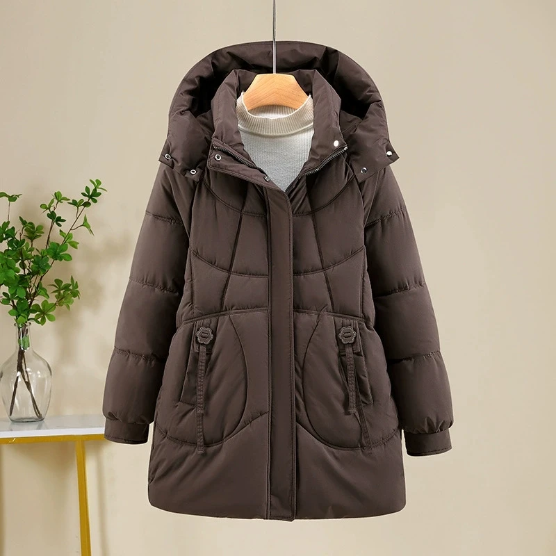 Parka's Dames Winter Mid Lange Dons Katoenen Jas Met Capuchon Casual Dikke Mode Outdoor Warme Katoenen Gewatteerde Jas Vrouwelijke Bovenkleding