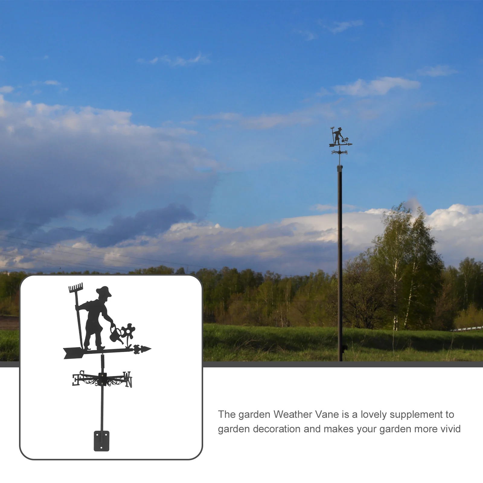 

Iron Art Weather Vane Vintage Wind Direction Indicator Durable Decorative for Garden Yard Patio Outdoor Farm Lawn Shed Black