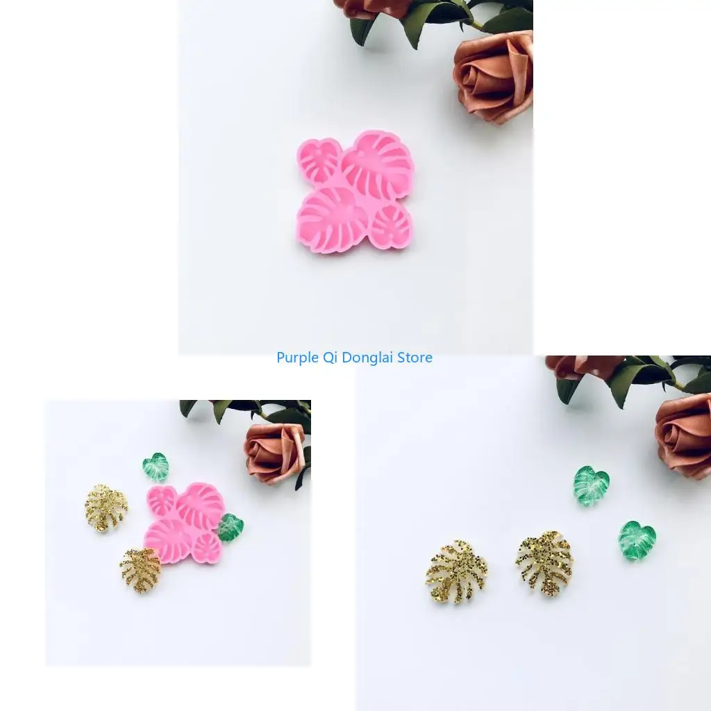 L21E DIY Valentine's Day Theme Love Earrings Monstera Leaves Ear Studs Epoxy Mold
