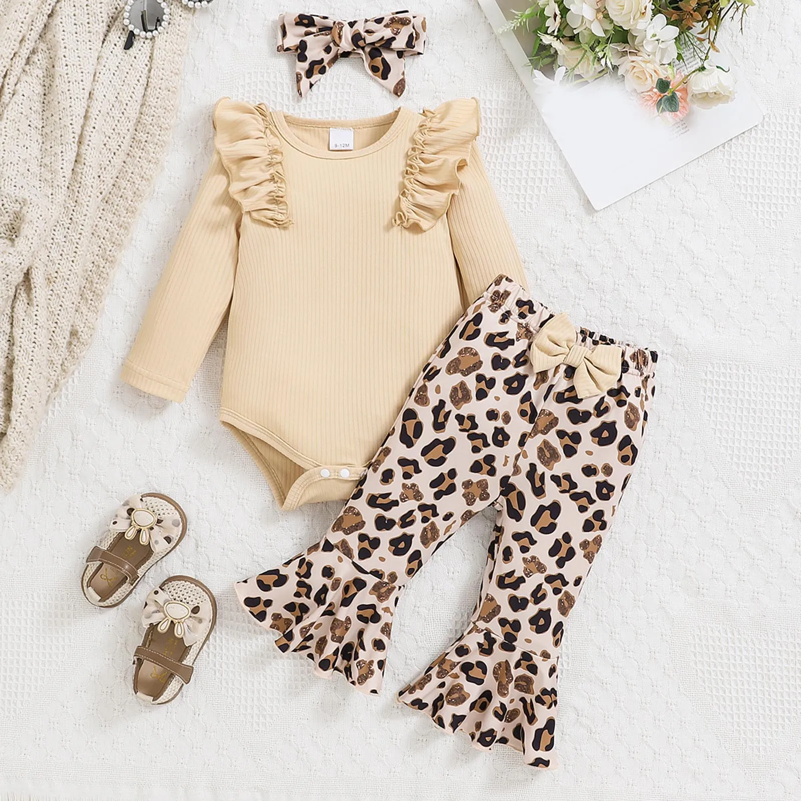 

Baby Girl Clothes Set Girls New Comfortable And Breathable Suit Cute Printed Tops Pants Sets Hairband Three Piece Suit For Kid