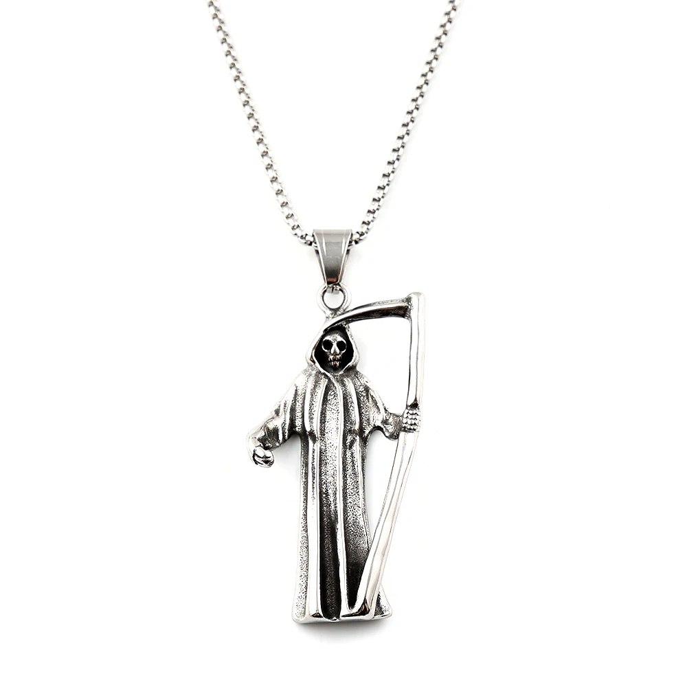 Heiliger Santa Muerte Totenkopf-Anhänger Halskette für Männer und Frauen aus Edelstahl Hip-Hop Herren-Kettenhalsband Schmuck – Detail 5