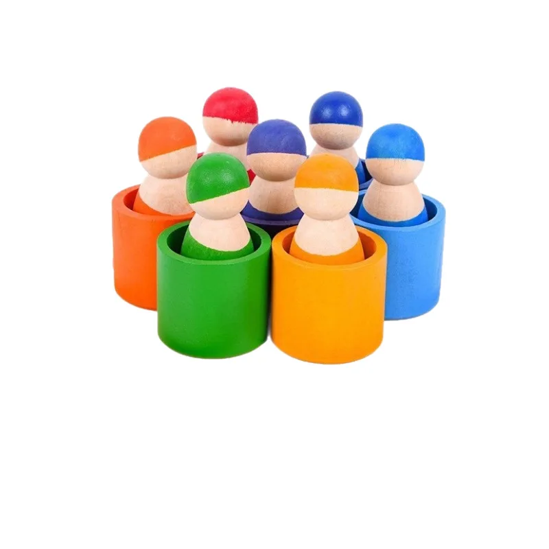 Building block villain wooden rainbow Waldorf 12 colors color cognition children puzzle stacked music cup toys