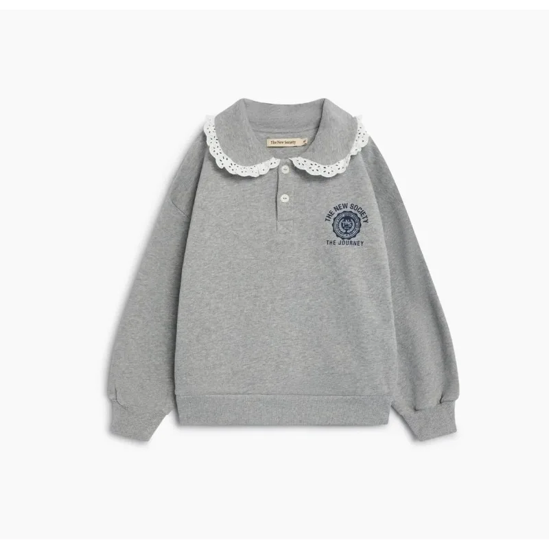 Winter Kids  Fleece Sweatshirt  Pullover Tops Girls Warm Sports Hoodie Girl Casual Lace Collar Hoodies Baby Grey Sweatpants Sets