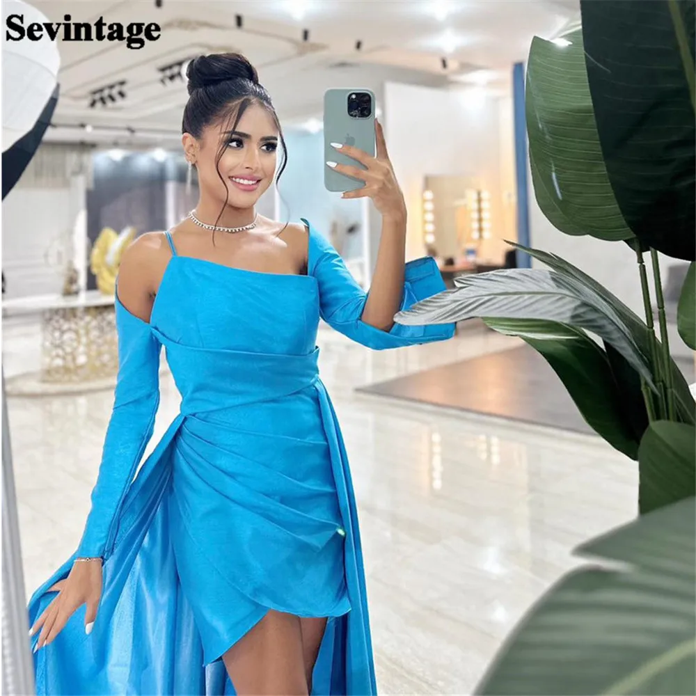 

Sevintage Vintage Saudi Arabic Prom Dresses Off The Shoulder Pleated Above Knee Homecoming Dresses vestidos de graduación 2023