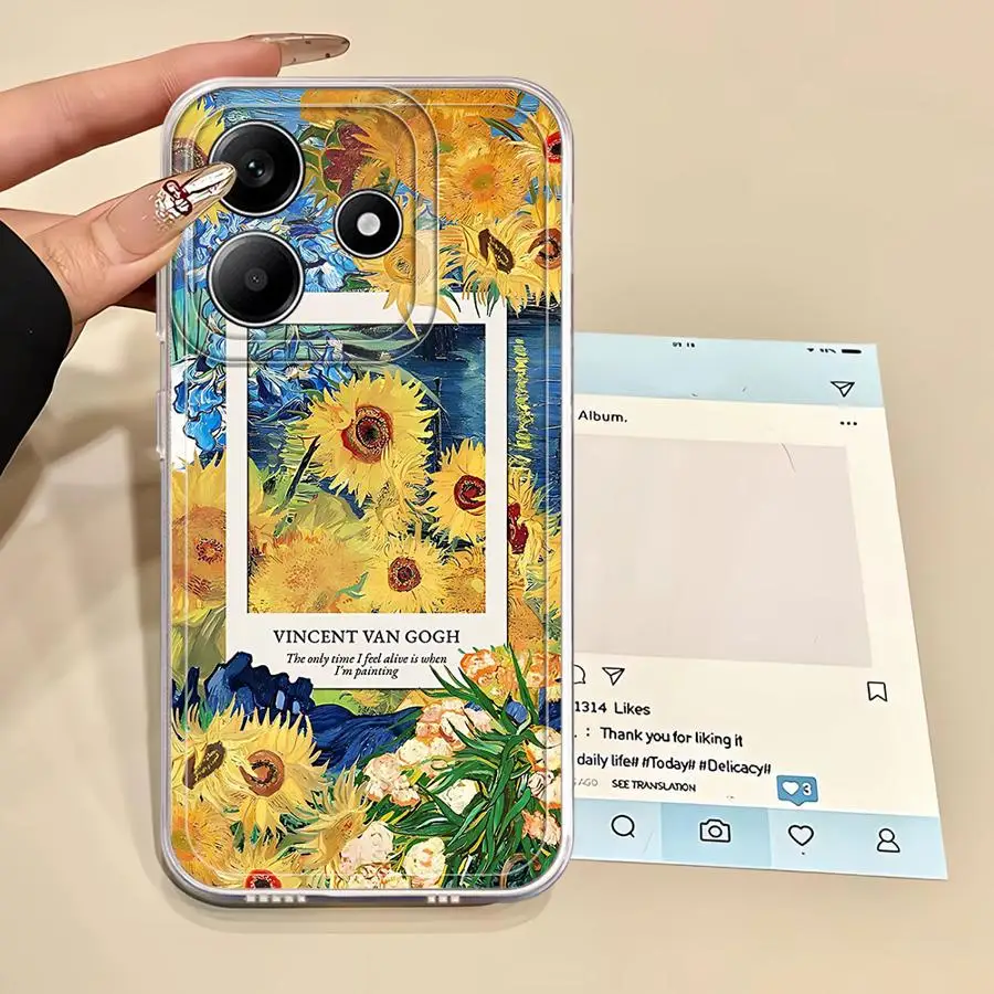 حافظة لهاتف Xiaomi Redmi Note 9S 10Lite 12 13 14 Pro Plus 9 10 11 Pro 11S 12S 10S غطاء شفاف فان جوخ عباد الشمس #3