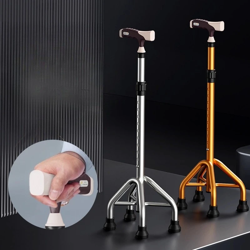

Aluminum Alloy Four-legged Walking Sticks Walkers for Elderly, Retractable Anti-slip Stable Crutches with Lights, Hiking Sticks