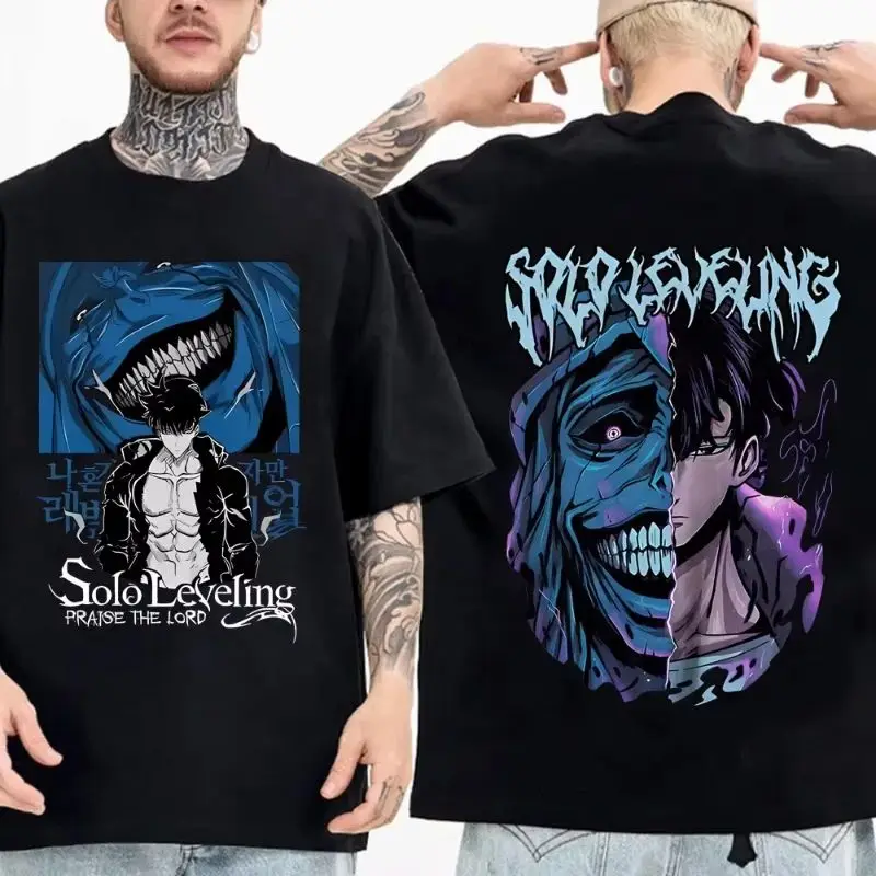 

2025 Japanese Anime Solo Leveling T Shirt Men Sung Jinwoo Cartoon Graphic Tees Harajuku Short Sleeve High Quality Cotton T-shirt
