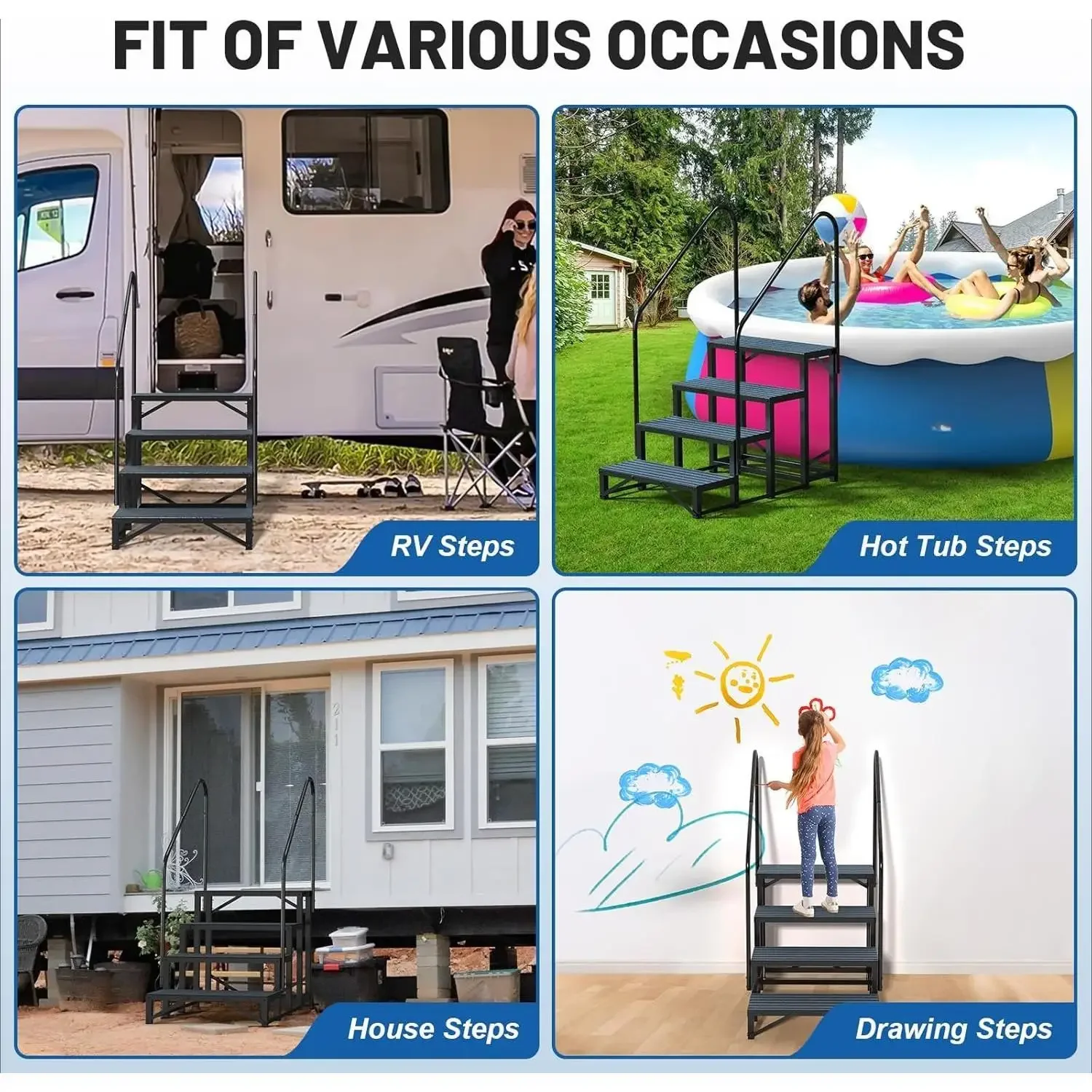 W_RV-Stufen, Spa-Stufen mit Handlauf – Whirlpool-Stufen, Anhänger-Stufen, mobile Heimtreppen für 5-Rad-Wohnmobil, Anhänger, Whirlpool,