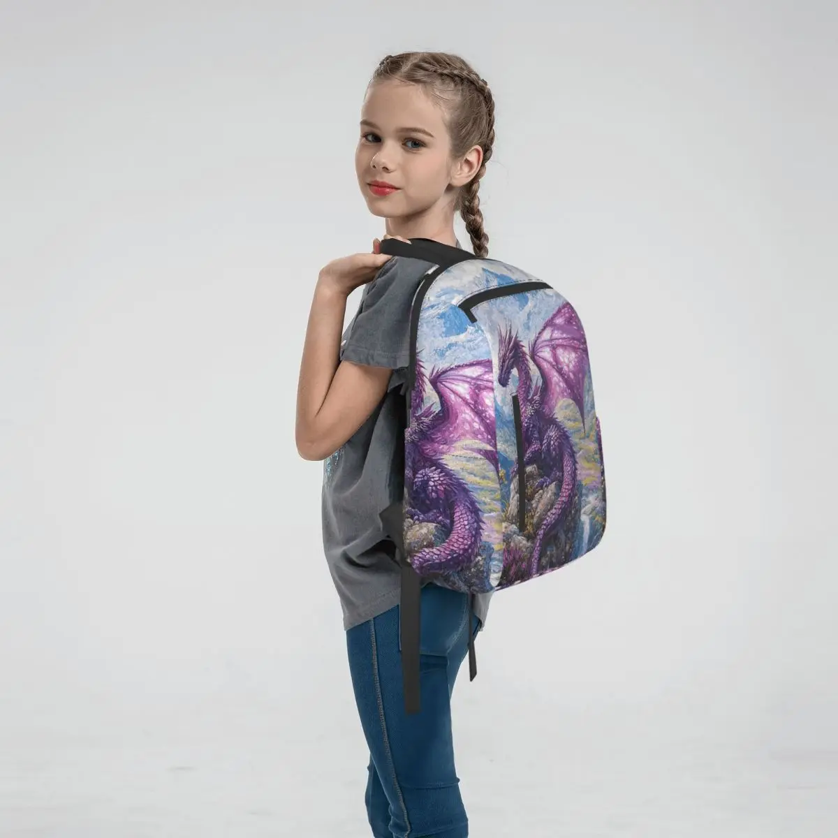 Fantasy Purple Little Fly Dragon Backpack Large Capacity Children BookBag School Bag Shoulder Bags for Men Women