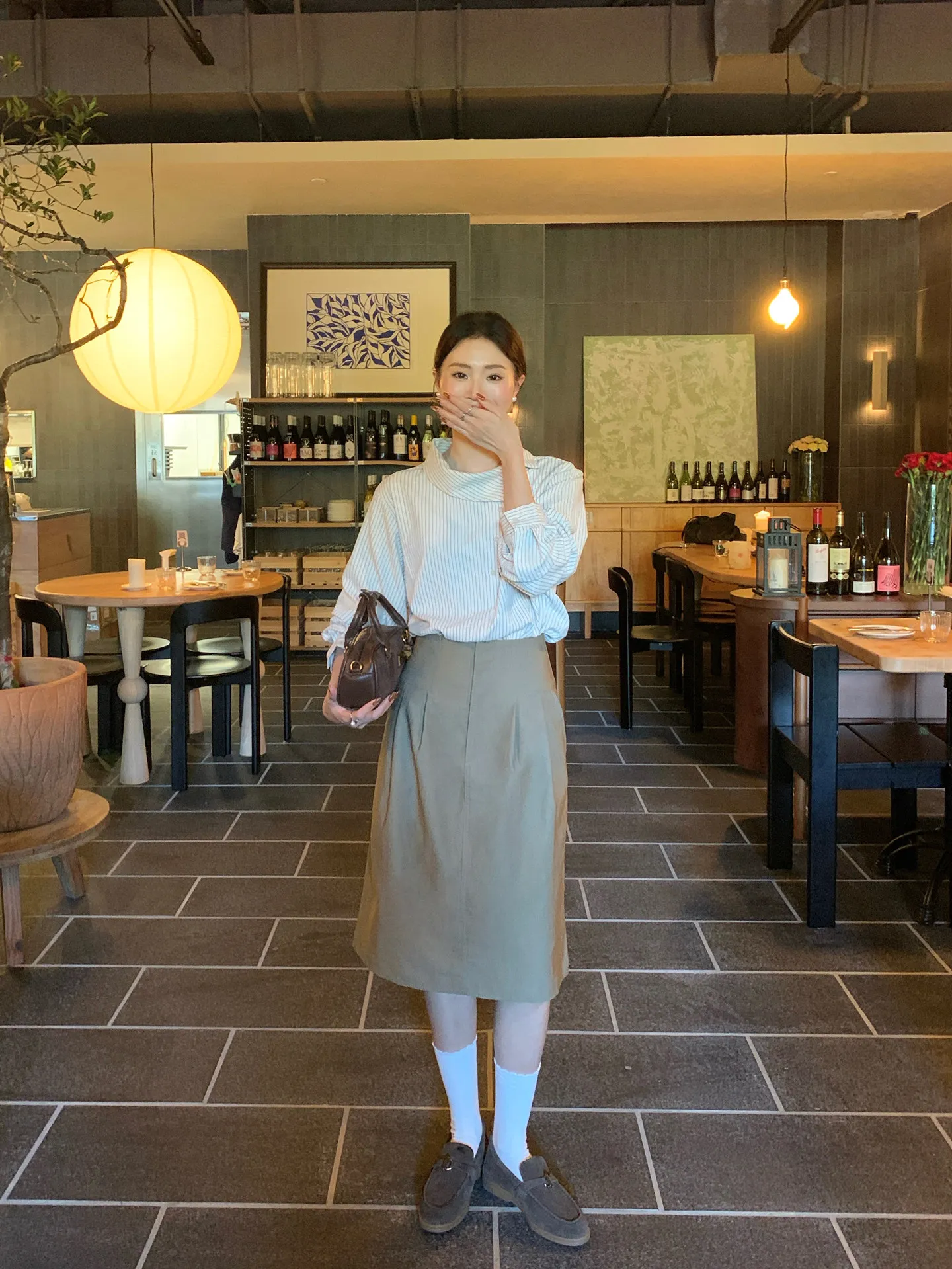 【WENRAN】Women Autumn Winter Midi Skirt Tea Brown Straight Cut Skirt Korean High Waist Design Casual Commute Dress