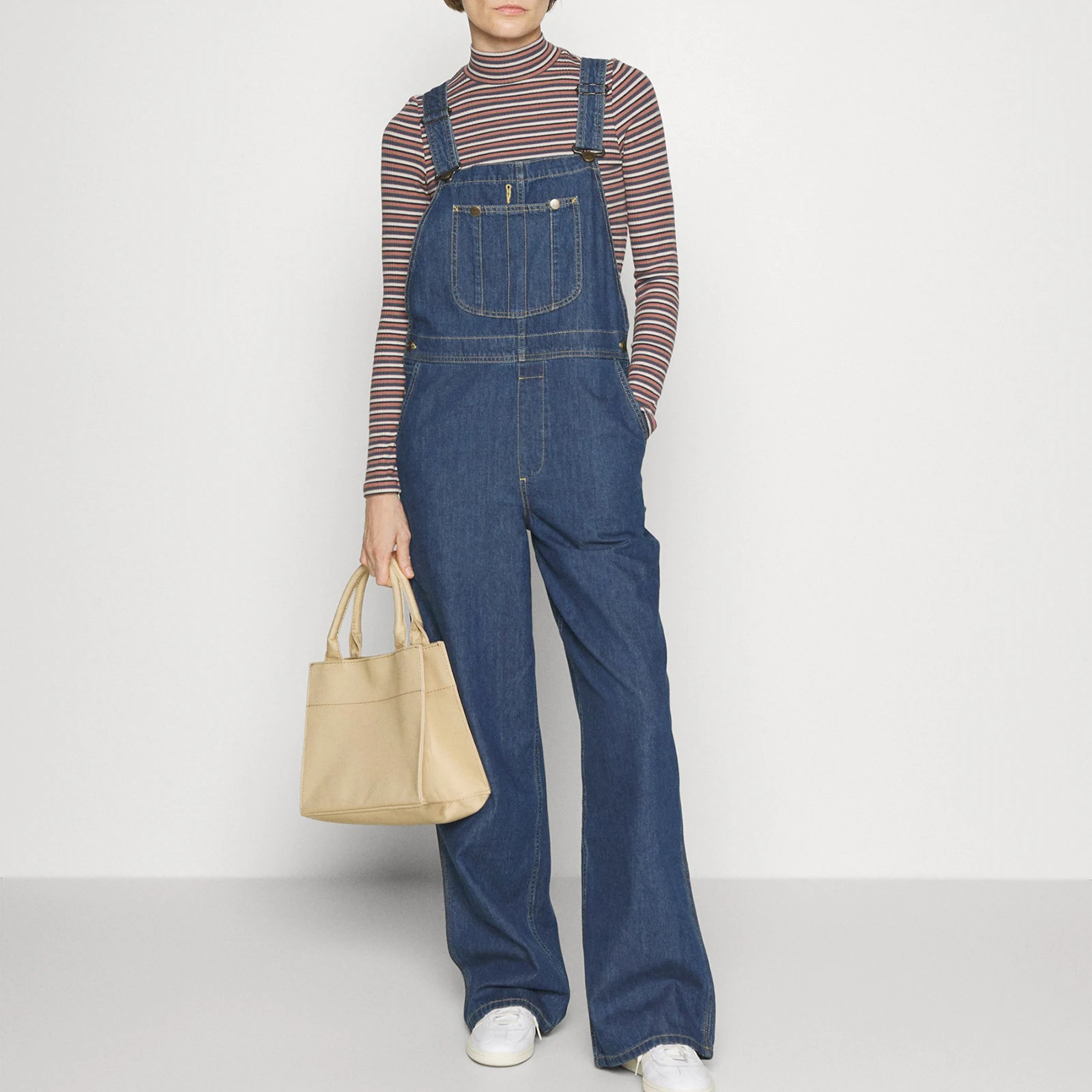 2024 Autumn Women's Denim Bib Overalls Vintage Adjustable Straps Pocket Romper Fashion  Casual Jeans Wide Leg Pants Jumpsuit