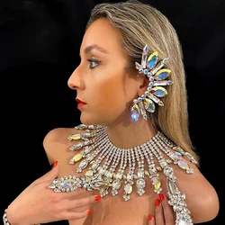Stonefans Rhinestone Exaggerate Ear Clip Earrings No Piercing for Women Large AB Color Crystal Statement Cuff Earrings Jewelry