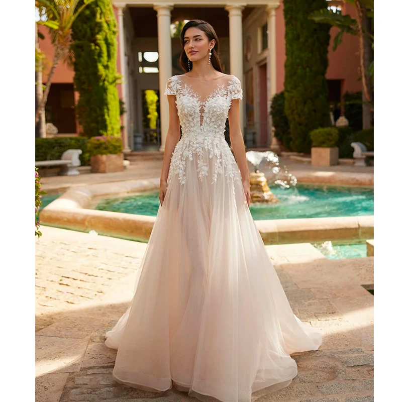 

Elegant Wedding Dress A-Line Floor Organza With Embroidery Ball Gown Beach Sleeveless O-Neck Customized Bride Robe De Mariee