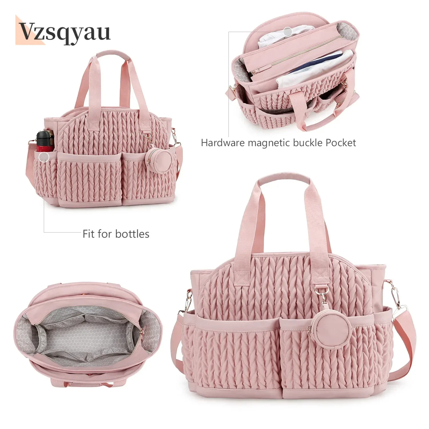 Waterproof Fabric Insulation for Mother and Child Travel Diaper Bags New Quilted Mommy Bag One Shoulde Kids Handheld Storage Bag