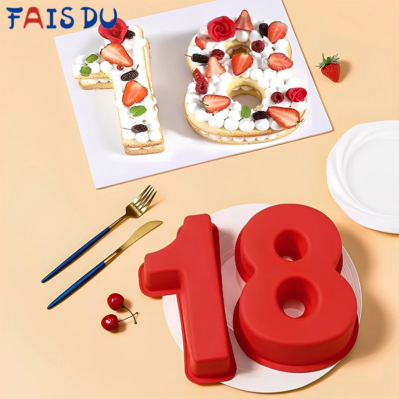 

FAIS DU Large Silicone 3D Number Cake Moulds 10 Inch Number Baking Moulds DIY Baking Moulds Set, Number Shape 0-9 for Birthday