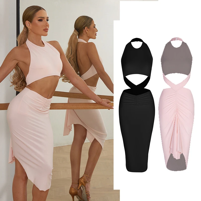 Cutout Latin Dance Dress Women Adult Rumba Cha Cha Tango Dance Clothes Club Prom Sexy Dress Performance Practice Clothing V20767