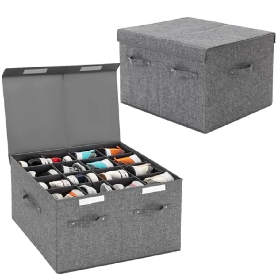 

Shoe Storage Box Fits 3 Pairs Large Shoe Organizer with Lid and Adjustable Dividers for Closet Shoes Sneakers and High Heeled F