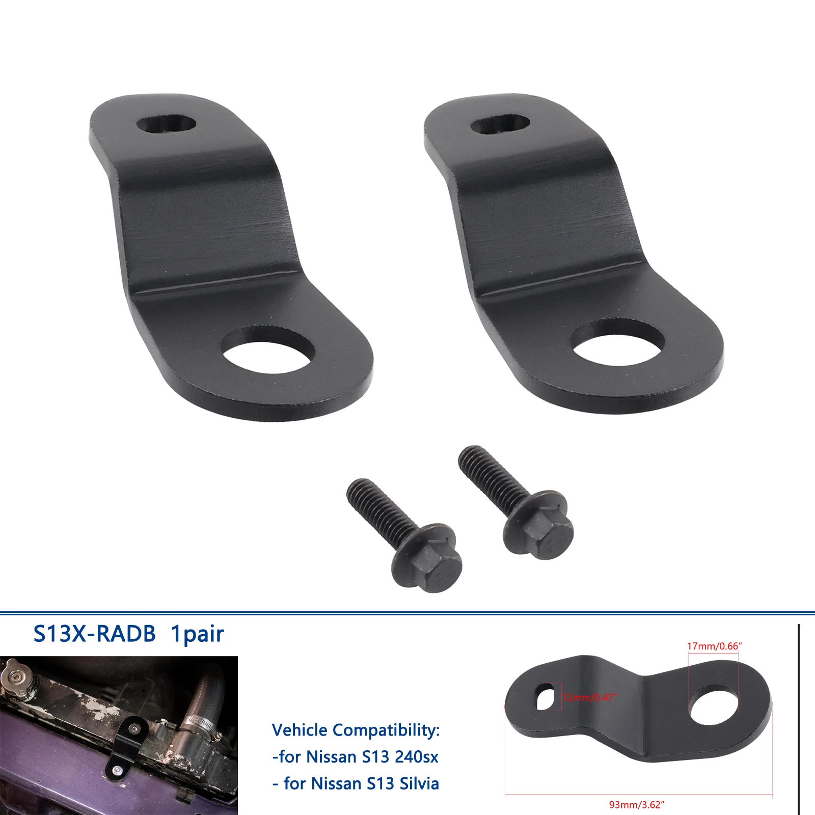 direct replacement S13 240sx CNC Machined top Radiator brackets - Black