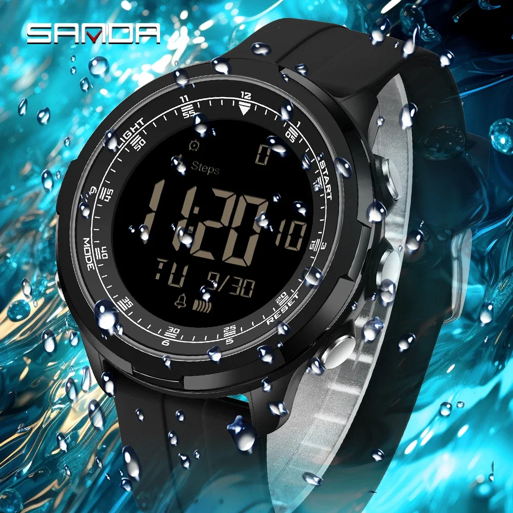 SANDA 9065 Top montre électronique pour hommes Simple veilleuse calendrier réveil étanche et antichoc montre numérique