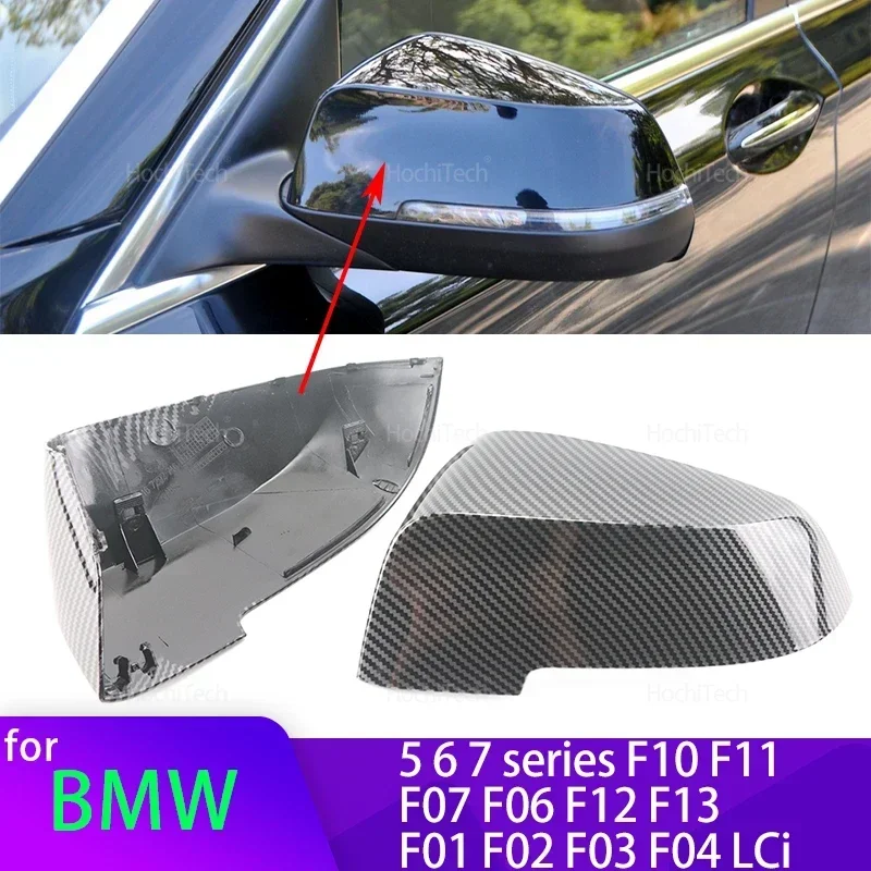 Für BMW 5 6 7 Serie F10 F11 F07 F06 F12 F13 F01 F02 F03 F04 LCi Kohlefaser glänzend schwarz Ersatz-Seitenspiegelabdeckungen