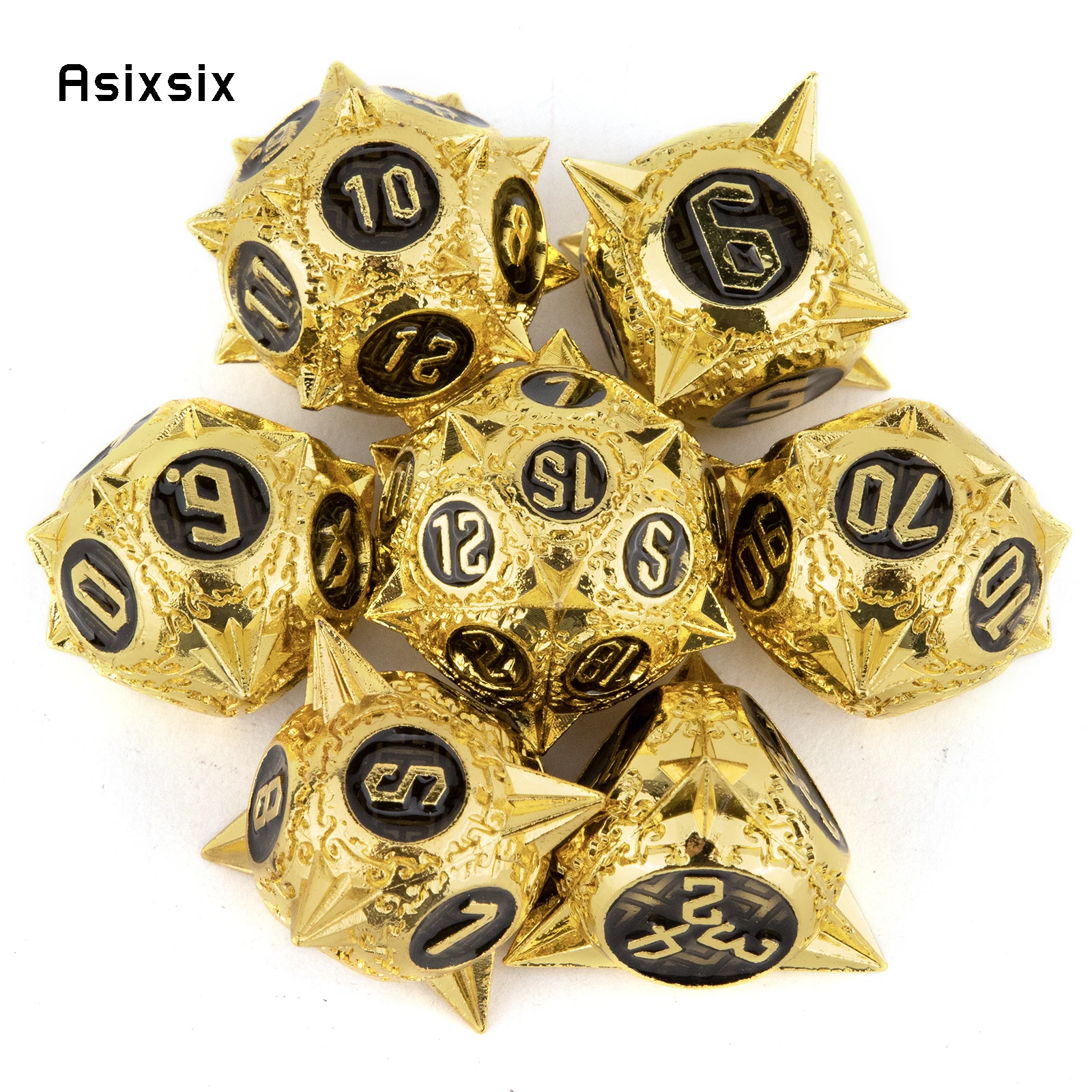 7 Pcs Yellow Black Meteor Hammer Metal Dice Solid Metal Polyhedral Dice Set Suitable for Role-Playing RPG  Board Game Card Game