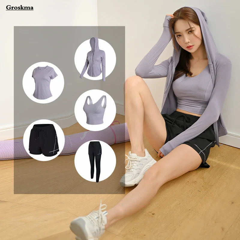 

Quick Dry Women Yoga Sets Workout Sportswear Running Pants Shorts T Shirt Fitness Gym Bra Coats Tracksuits Clothing Ropa Mujer