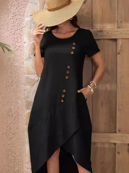 جولة Ne Button ort Sve غير النظامية الدكتور ميدي طول ألياف البوليستر لباس غير رسمي لأداء تاريخ الزفاف الاسمية #2