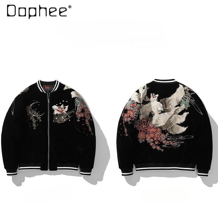 

Street Heavy Embroidery Fashion Patchwork Round Neck Zipper Jacket Men's High-end Retro Trend Loose Casual Jacket Autumn Winter