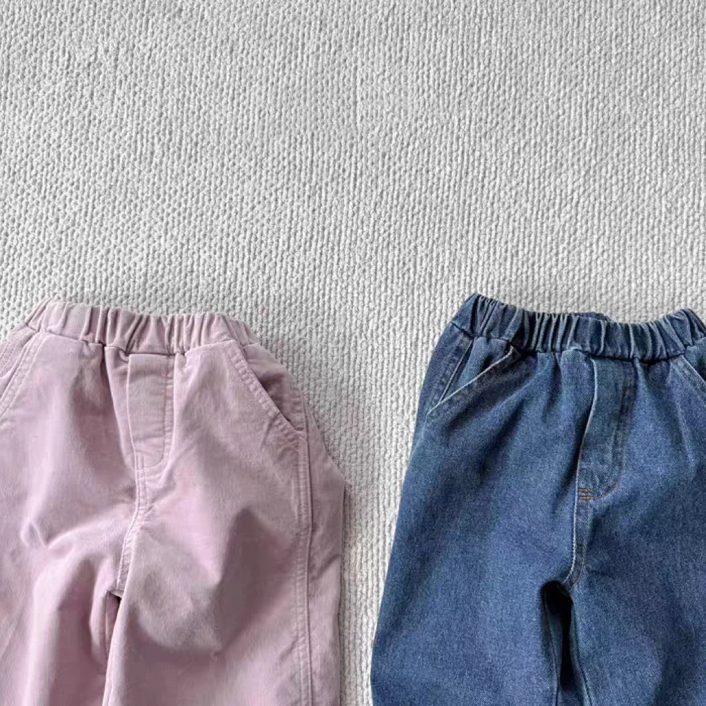 2026 ربيع جديد الأطفال فضفاض سراويل جينز الصلبة بنين بنات سراويل تقليدية طفل تنوعا مرونة الخصر الجينز الاطفال الملابس
