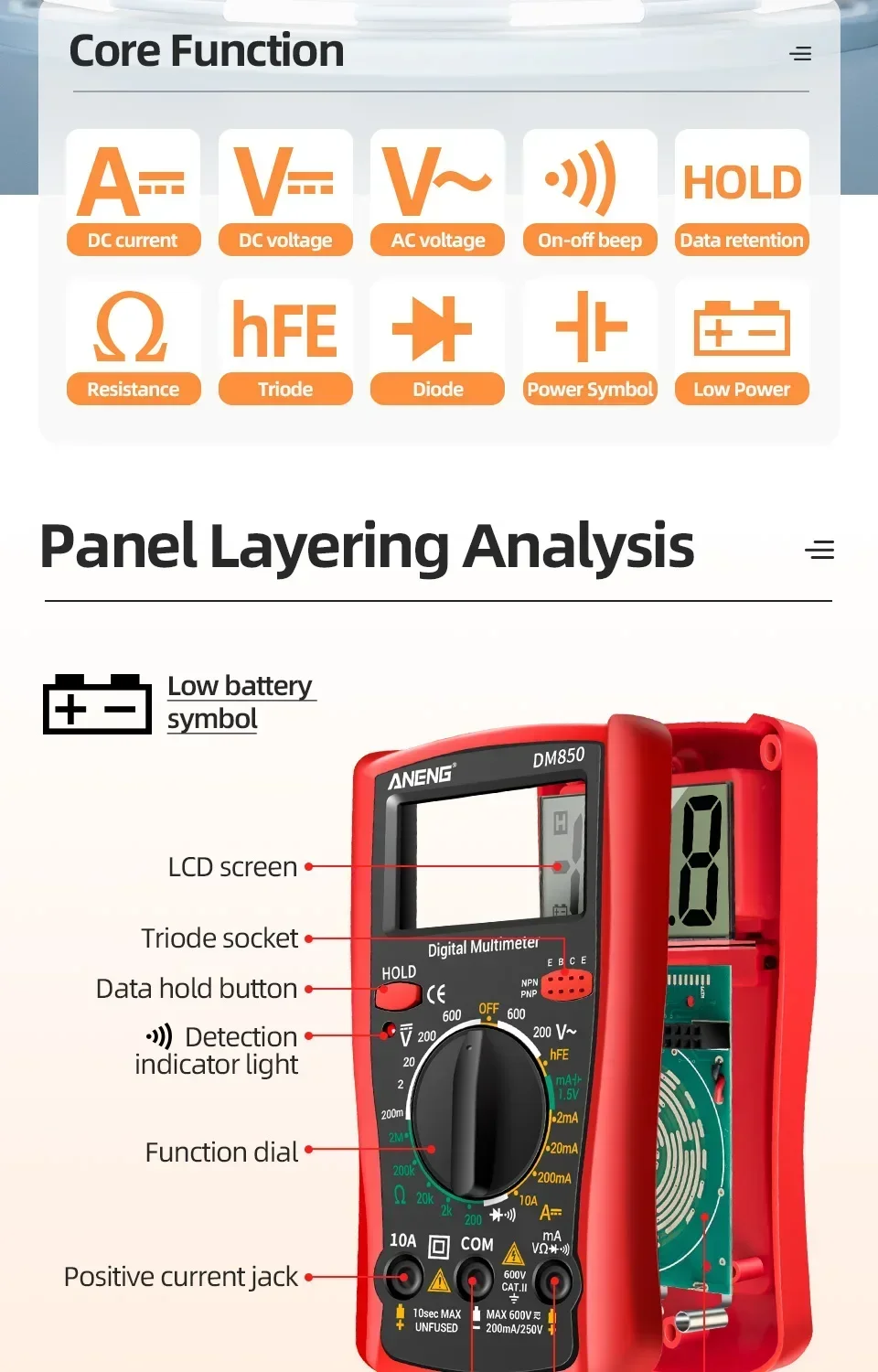 ANENG DM850 Smart Multimeter, professionelles automatisches AC/DC-Spannungsprüfgerät, 1999 Messwerte, Ohm-Amperemeter-Detektor, Widerstandsmessgerät – Detail 2