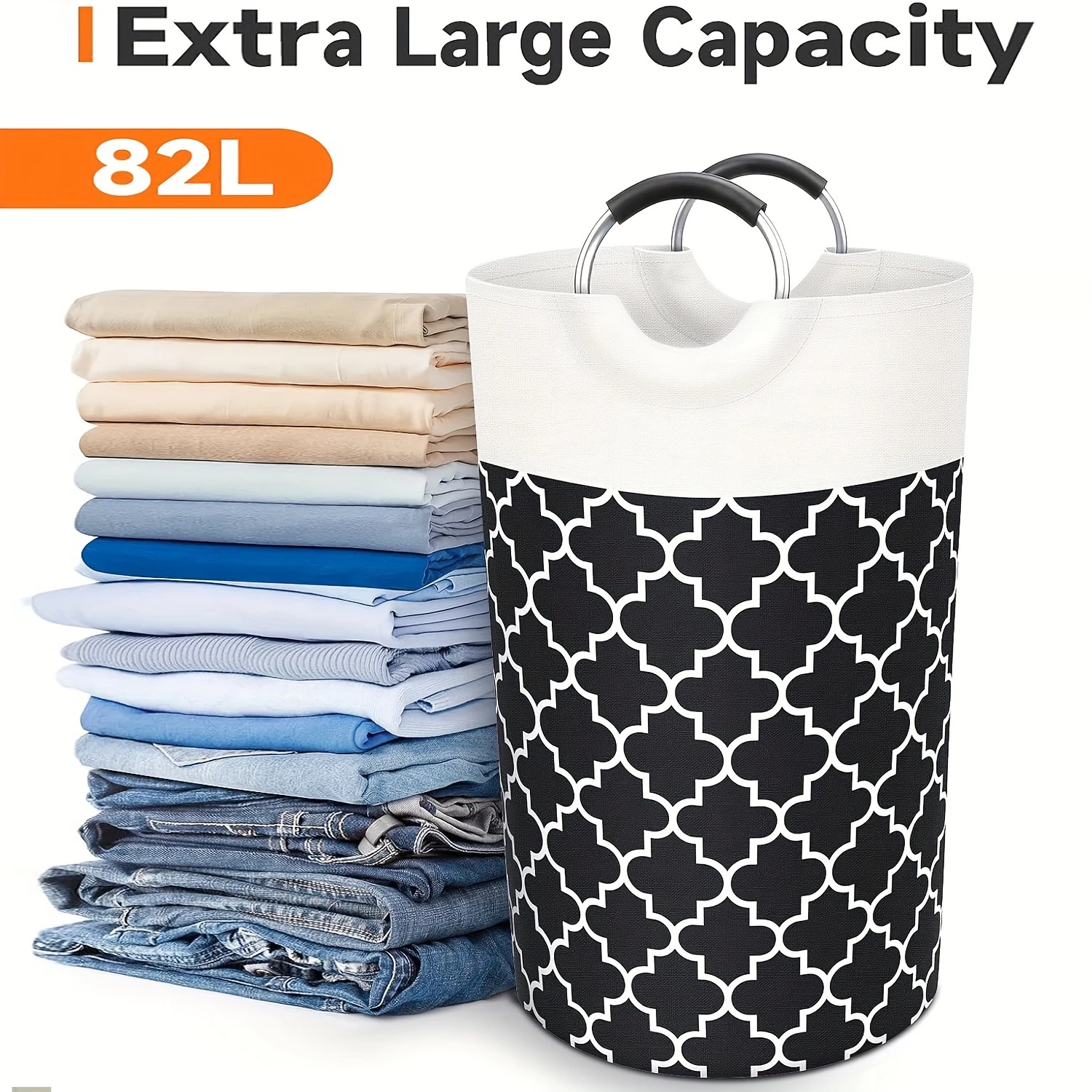 Spacious Collapsible Laundry Basket with Comfortable Handles - Perfect for Dorm Organization & Space-Saving - Durable Clothes  B