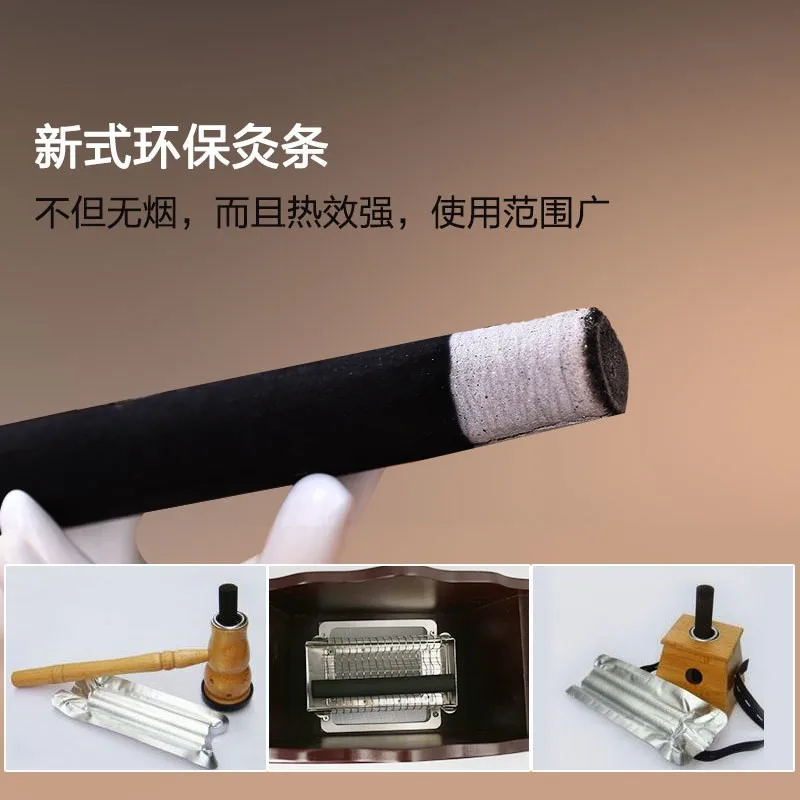 10pcs/box 12*120mm Smokeless Moxa Rolls Chinese Traditional Roller Stick Black Roller Burner Moxibustion Acupuncture Massage