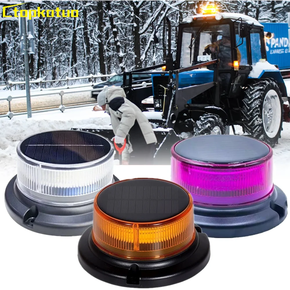 Solar Warning Strobe Light USB Rechargeable LED Flashing Rotating Light Magnetic Base Car Truck Roof Top Signal Strobe Lamp